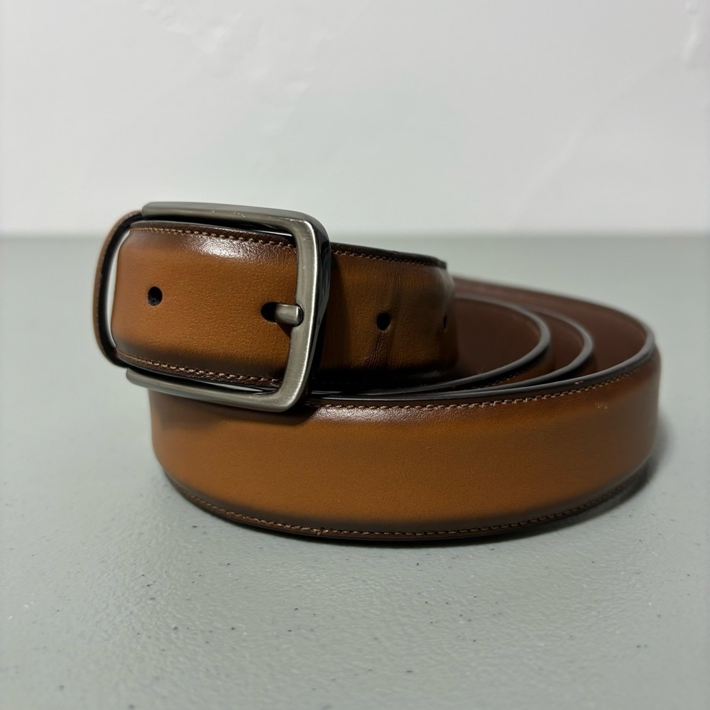 Roundtree & Yorke Brown Leather Men's Belt Dress 54 Full Grain Cowhide